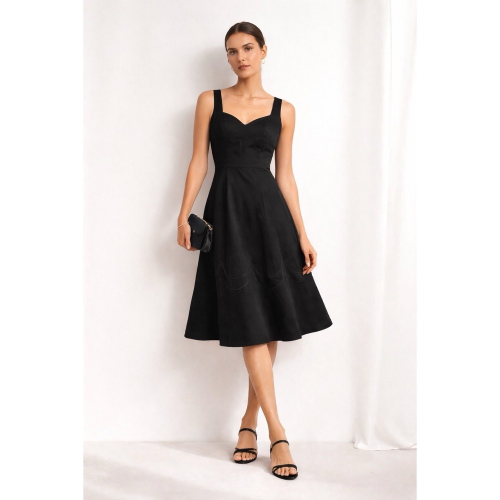Reiss Black Fit & Flare Knee Length Dress Sz 10 Sweetheart Cocktail Work Wedding